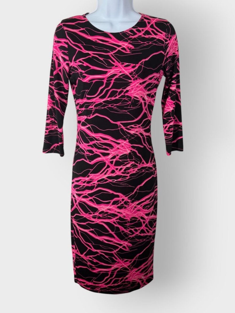 Vtg Y2K J Uptown Dress | L | Hot Pink Lightning Print | Paper Tag Maximalist